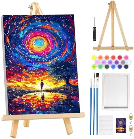 MOGTAA Starry Sky Paint by Numbers Kit for Adults Beginners with Frame, Landscape Adult Paint by Number Kits on Canvas with Easel, Easy DIY Oil Painting Kits for Home Decor, 8x12in by MOGTAADIYHomeDecor