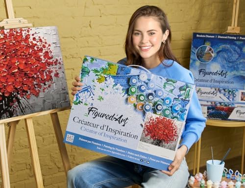 Figured'Art Paint by Numbers for Adults with Frame Abstract Red Flowers 16"x20" - Craft Art Painting DIY Kit Canvas Already Stretched on a Wooden Frame - Image 2