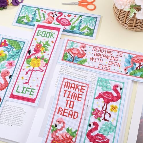 ORIGACH 6 Pcs Cross Stitch Bookmark Kit for Beginner Flamingo Bird Pattern Stamped Embroidery Stitch Kits for Starter DIY Bookmarks Printed Cross Stitch Kits for Book Lovers - Image 5