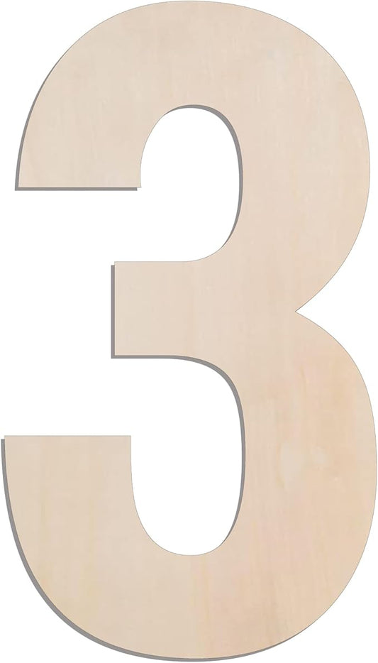 MGTECH 17 Inch Large Wooden Number 3, 1/4 in Thick Big Wood Number for Crafts and Wall Decor
