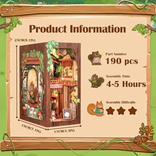 Cutefun Book Nook Kit, DIY Miniature Booknook Kit for Adults, 3D Wooden Puzzle Bookend Bookshelf Decor with LED Light & Dust Cover Creative Crafts Gifts for Book Lovers (Squirrel Collector) - Image 2
