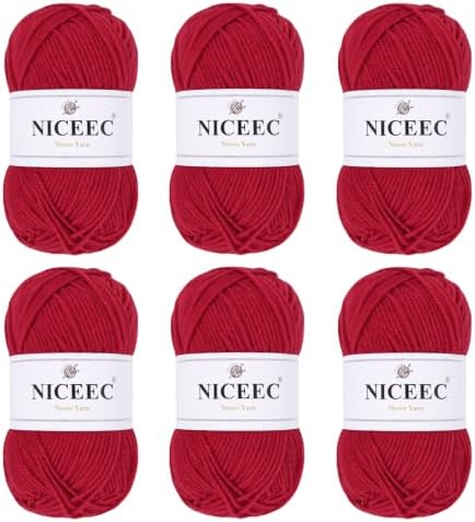 NICEEC 300g Soft Assorted Colors Yarn 100% Acrylic 870yds -Red51# by NICEEC