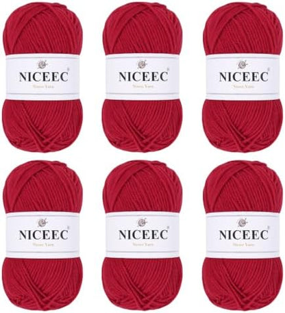 NICEEC 300g Soft Assorted Colors Yarn 100% Acrylic 870yds -Red51# by NICEEC