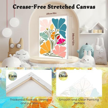 4 Pack Flower Paint by Numbers for Adults with Framed Canvas - Wooden Easel - Image 2