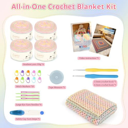 Coopay Crochet Kit for Beginner, Crochet Blanket Kit w/Step-by-Step Video - Image 3