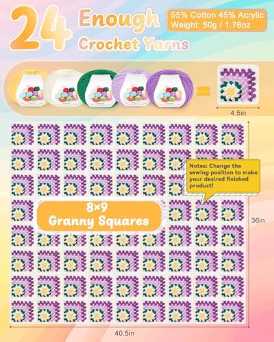 Coopay Crochet Blanket Kit for Beginners, Easy 3D Granny Square Blanket Kit - Image 5