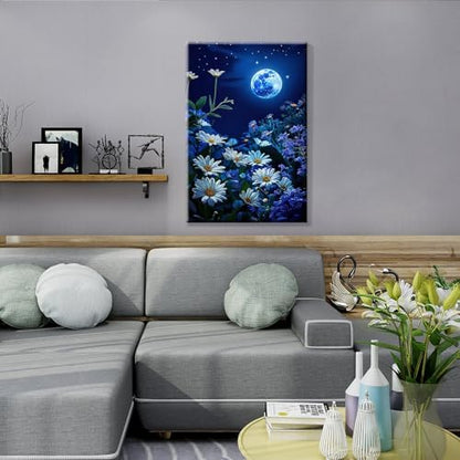 JOOZ Paint by Numbers Kit for Adults with Frame, Moon Paint by Number with Easel, DIY Starry Sky Flowers Oil Painting by Numbers, Easy Adult Paint by Number Kits on Canvas for Wall Decor 8x12 Inch - Image 5