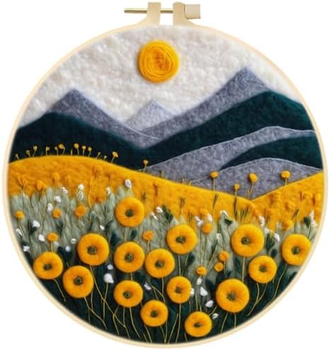 Wool Felt Painting Needle Felting Kit for Beginner Adult Flowers Landscape by Eforcase