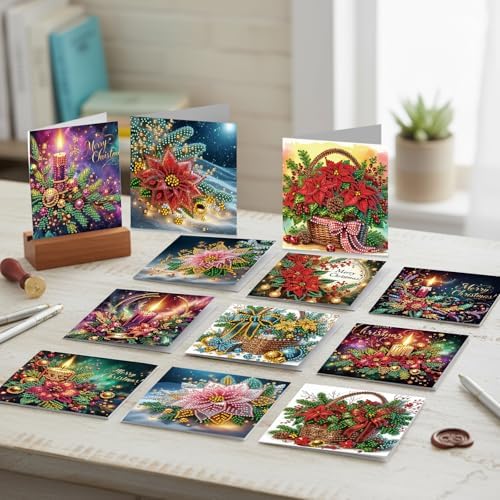 12Pack Flower Diamond Painting Greeting Card Kits DIY 5D Diamond Art with Envelopes & Rhinestones,Christmas Creative Birthday Gifts for Adults, Family, Friends (Christmas Decorations03) - Image 6