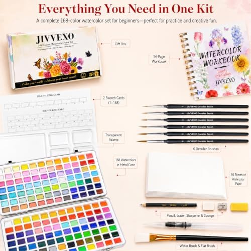 168 Colors Watercolor Paint Set with Watercolor Workbook for Adults - Image 3