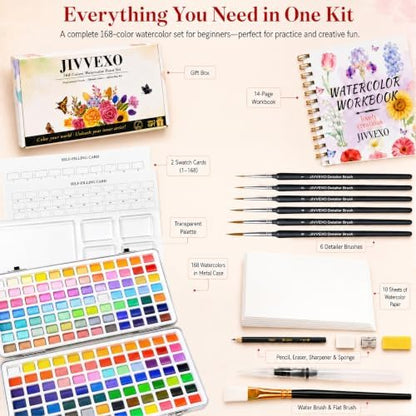 168 Colors Watercolor Paint Set with Watercolor Workbook for Adults - Image 3