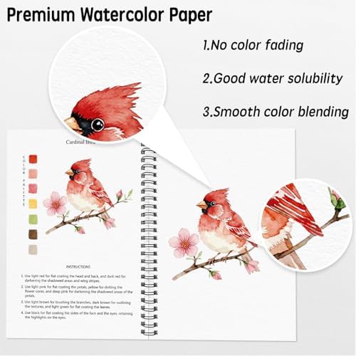 SLWBZ Watercolor Workbook Birds, 15 Different Patterns of Original DIY Designs, Beginner-Friendly Watercolor Workbooks, (Birds, Without Palette) - Image 3