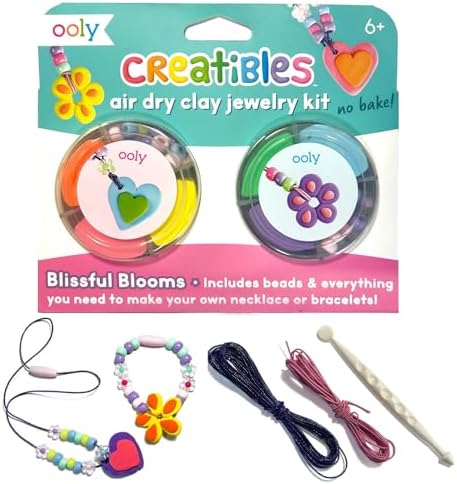 Ooly Air Dry Clay Bracelet & Necklace Jewelry Kit, 2 Reusable Cases, 6 Colors by Ooly