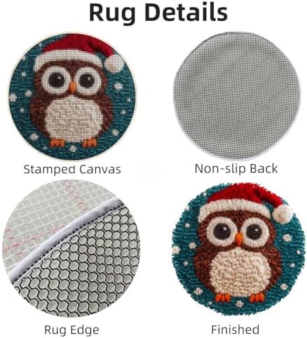 Latch Hook Rug Kit Cute Cartoon Owl Wear Christmas Hat Easy for Beginners Round Shape Carpet Crochet Yarn Craft Mini Rug DIY Hook and Latch Little Tapestry for Home Decor 30x30cm-1 - Image 3