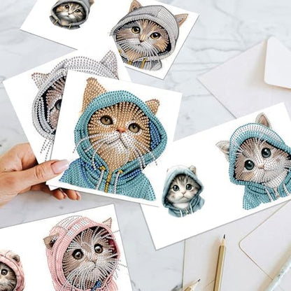 Tontut 6pcs Diamond Painting Kit Greeting Card, Hat Cat 5D DIY Diamond Handmade Holiday Greeting Card with Envelope, Christmas Gift Congratulation - Image 7