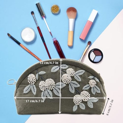 FONNUY Embroidery Kit Makeup Bag for Beginners, Flowers Pre-Stamped Pattern Handbag Coin Purses Making Kits for Adults with Hoop, Easy to Follow Color Thread Needlework (Grey) - Image 4