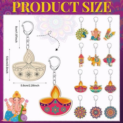 RattanView 24 Pcs Diwali Craft Keychains DIY Keychain, 12 Styles - Image 2