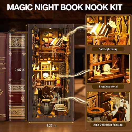 Magic Night Book Nook Kit, DIY 3D Wooden Puzzle Bookends - Image 3