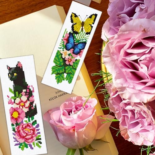 BEUNITONE 6 PCS Cross Stitch Bookmark Kit for Adults Beginners,Animal and Floral Pre-Printed Cross Stitch,DIY Stamped Embroidery Bookmark Kits,with Instructions,Craft Kit for Book Lovers 8.5''x3'' - Image 5