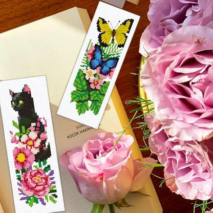 BEUNITONE 6 PCS Cross Stitch Bookmark Kit for Adults Beginners,Animal and Floral Pre-Printed Cross Stitch,DIY Stamped Embroidery Bookmark Kits,with Instructions,Craft Kit for Book Lovers 8.5''x3'' - Image 5