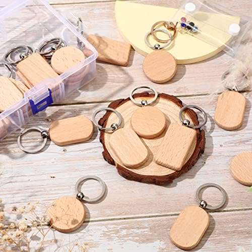 Fumete Wooden Keychain Blanks Wood Engraving Unfinished Key Chain with Storage Container for DIY Gift Craft Supplies(48 Pcs) - Image 4