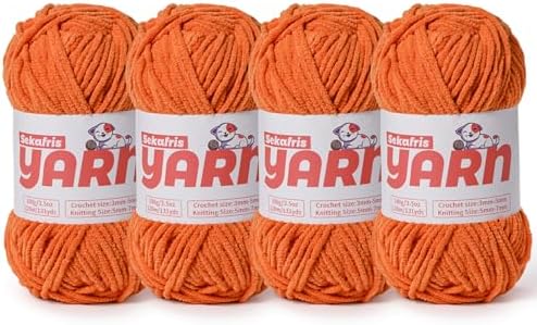 4 Pack Plush Chunky Chenille Yarn for Crocheting, Soft Fluffy Velvet Yarn for Crocheting Amigurumi, Fuzzy Baby Blanket Knitting 400g/524yds Bulky(4 Orange) by Sekafris
