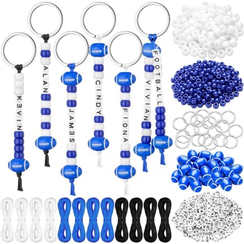 Landical 564 Pcs Football Keychain Making Kit DIY Name Bead Craft Blue by Landical