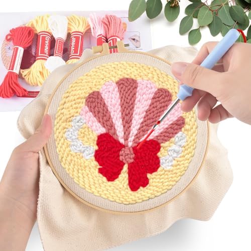 ERKOON Punch Needle Kit Adults Beginners, DIY Easy Sea Animals Embroidery Set for Starter Art Craft, Needling Punch Project with Patterns, Tools, Yarns, Hoop, Instruction (Shell) - Image 5