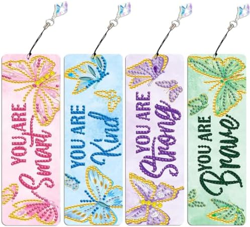 CRZMODE 4 Pack Butterfly Diamond Art Bookmarks, Special Shaped Diamond Painting Bookmarks with Pendant, DIY Butterfly Diamond Art with Tassels Crafts Gifts Supplies by Unknown