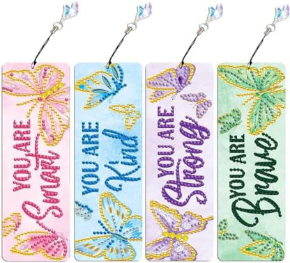 CRZMODE 4 Pack Butterfly Diamond Art Bookmarks, Special Shaped Diamond Painting Bookmarks with Pendant, DIY Butterfly Diamond Art with Tassels Crafts Gifts Supplies by Unknown