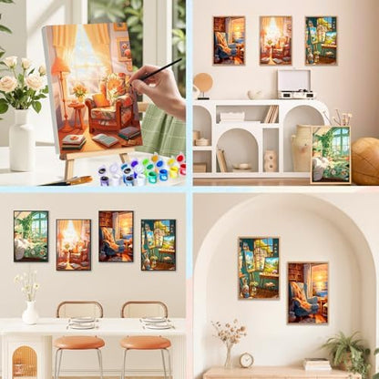 Camocin 4 Pack Framed Paint by Numbers Kit for Adults with Wooden Easel - Image 7
