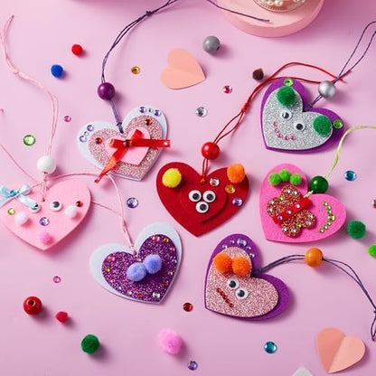 JOYIN Valentines Day 264 Pcs DIY Heart Felt Craft Set, Felt & Glitter Hearts & Wooden Beads & Plastic Eyes & Colorful Paper Ropes for Valentine's Day Kids Craft Party Classroom Ornaments Decorations - Image 4