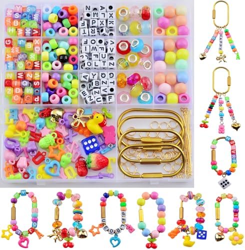 Cmidy Bag Charm Kit DIY Keychain Carabiner Bag Charm Making Kit Supplies Custom Beaded Keychain Purse Charms Kits Set Including Large Hole Beads Acrylic Charms Gold Carabiner Clip (Multicolor) by Cmidy