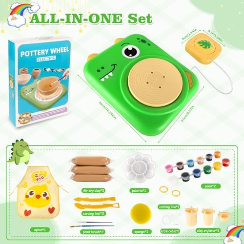 TenLaitech Pottery Wheel for Kids - Arts and Crafts Toys for Kids Ages 8-12 | Complete Pottery Painting Kit with Air Clay Art Supplies for Girls Boys Toys Birthday Gift for 6 7 8 9 10 11 - Image 5
