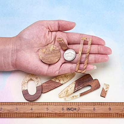 FASHEWELRY 12Pcs Resin & Walnut Pendants 6 Styles Rectangle Oval Bullet Geometry Vintage Resin Wood Statement with Foil for Jewelry Making - Image 7