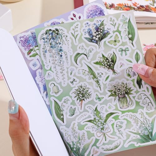 800+ PCS Floral Sticker Book for Journaling Supplies, Leaf Flower Watercolor Botanical Stickers for DIY Craft Scrapbooking Aesthetic Room Decor Junk Journal Bullet Journals Collage - Image 6