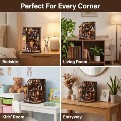 FERAHI DIY Book Nook Kits for Adults, Book Nook Decor with Led Light, Miniature House Kit, 3D Wooden Puzzle Books Nooks, Mini Dollhouse Kit for Bookshelf, Adult Craft Kits Gift - Image 6