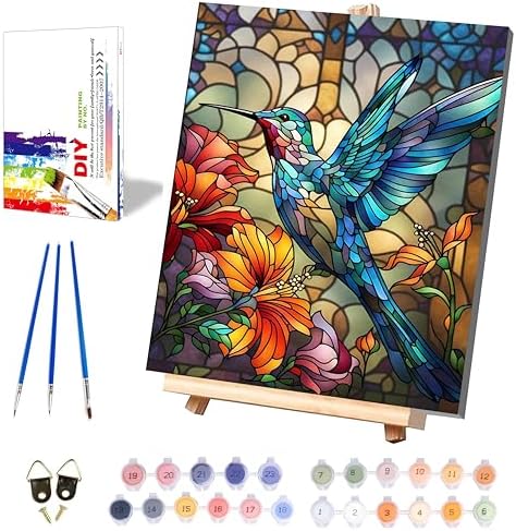 Hummingbird Paint by Numbers for Adults with Framed Canvas - Wooden Easel by xackcme
