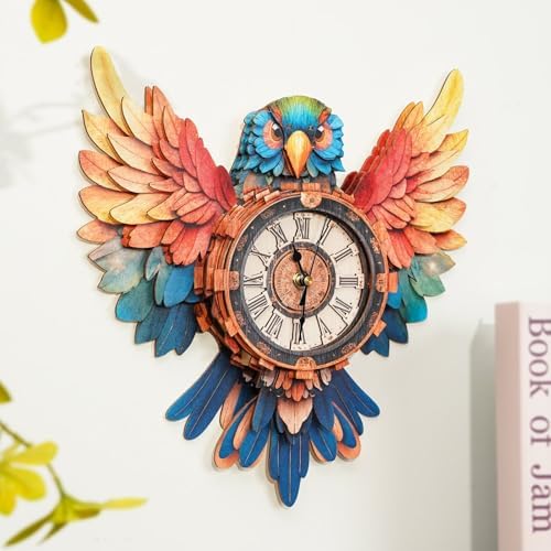 3D Puzzles for Adults, Parrot Wall Clock 3D Wooden Puzzles Clock Kits for DIY Birthday Gift for Women Men Home Decor Holiday Christmas - Image 5