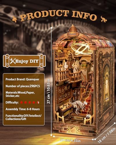 Quanquer DIY Book Nook Kit：DIY Dollhouse Booknook with LED Light - 3D Wooden Puzzle Miniature House Kits - Creative DIY Crafts for Adults - Bookshelf Insert Decor - Gifts Friends Festival(Museum) - Image 2