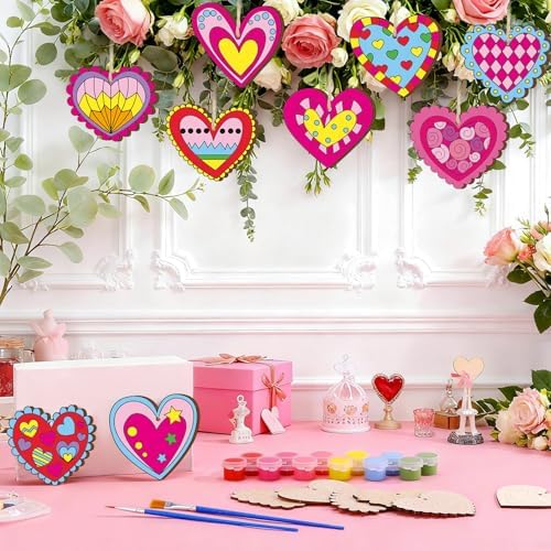 JellyArch 36 Pcs Valentine's Day Crafts, Wooden Heart Cutouts, Unfinished DIY Craft Ornaments for Adults, Paintable Wooden Shapes for Home Decor, Party Decorations, Valentine's Day Gift Ideas - Image 3