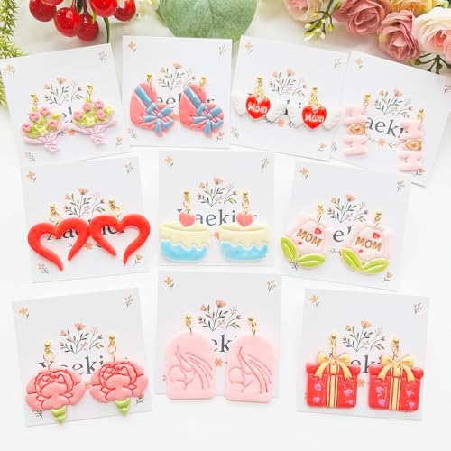 Mother’s Day Polymer Clay Cutters & Stamp Set - 12pcs Sharp & Durable Mom, Heart, Cake, Carnation & Gift Shapes for DIY Earring Jewelry Making, Soft Clay Crafts & Holiday Supplies - Image 4