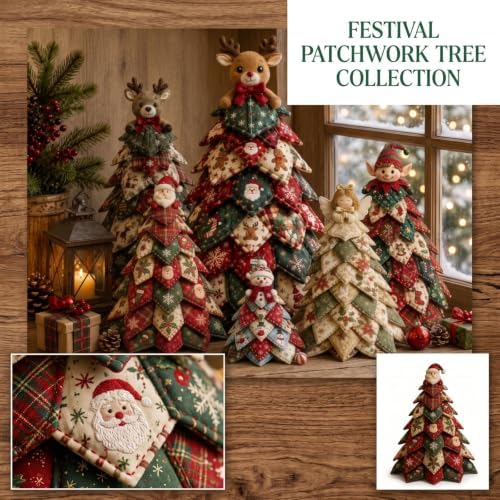 TREBIN DIY Patchwork Animal Kit, Fabric Sewing Set for Adults, Handmade Patchwork Craft Set for Decorative Gnome Halloween Christmas Ocean Animal Home Decor Project (Bear DIY Quilted Christmas Tree) - Image 2