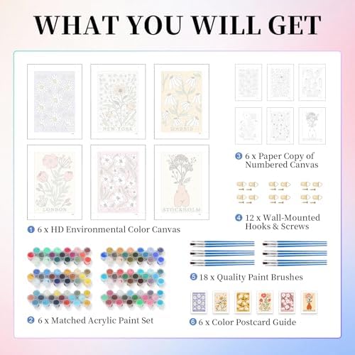 6 Pack Paint by Numbers Kit for Adults, Simple Flowers Adult Paint by Number Kits on Canvas Without Frame for Beginner, Floral Easy Acrylic Oil Painting by Numbers Kits for Home Decor 8 x 12 Inch - Image 4