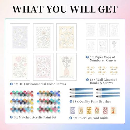 6 Pack Paint by Numbers Kit for Adults, Simple Flowers Adult Paint by Number Kits on Canvas Without Frame for Beginner, Floral Easy Acrylic Oil Painting by Numbers Kits for Home Decor 8 x 12 Inch - Image 4