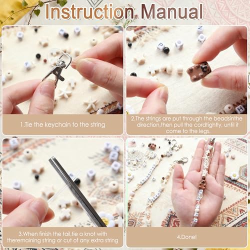 Tuhangcc 16 Set DIY Keychain Making Kit，Adjustable Letter Alphabet Beads Strings,Keychain Bohoemian-Chic Beads, 16 Charm Cards with Lobster Clasps & Strings for Boho Party Favor - Image 4