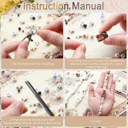 Tuhangcc 16 Set DIY Keychain Making Kit，Adjustable Letter Alphabet Beads Strings,Keychain Bohoemian-Chic Beads, 16 Charm Cards with Lobster Clasps & Strings for Boho Party Favor - Image 4
