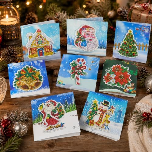 8PCS Winter Christmas DIY Greeting Card Kits with Envelopes Diamond Art Greeting Cards Diamond Art Cards Kits for Adults DIY Crafts Family Friend Gifts - Image 4