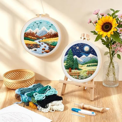 BEUNITONE 3PCS Landscape Punch Needle Kit for Adults Beginners, Complete Craft Kit Needlepoint Kits for Adults with Hoop, Punch Needle Starter Craft Set for Cloth Festival Gift and Home Decor 20X20CM - Image 5