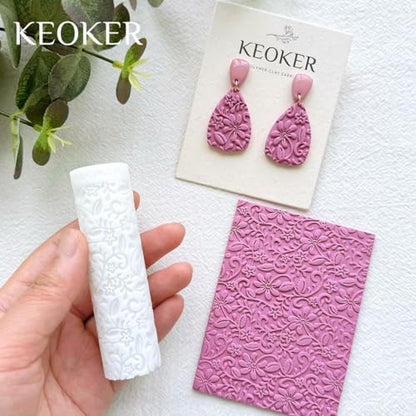 KEOKER Polymer Clay Texture Roller, Polymer Clay Roller for Making Earrings, Like Polymer Clay Texture Sheets, Great Work with Polymer Clay Cutters (Boho C), Floral C - Image 2